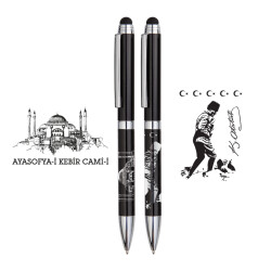 1107-T Atatürk Kabartma Figürlü Metal Tükenmez Kalem - 