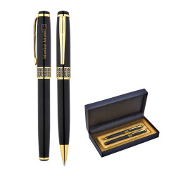 1213-RT Siyah Metal Roller & Tükenmez Kalem Seti - 