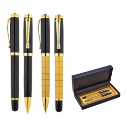 1214-RT Gold Metal Roller & Tükenmez Kalem Seti - 