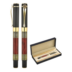 1217-KR Siyah-Gold Metal Roller Kalem Seti - 