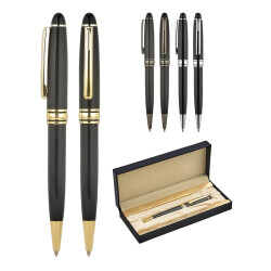 1218-KT Siyah-Füme Metal Tükenmez Kalem Seti - 