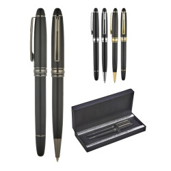 1218-RT Siyah-Füme Metal Roller & Tükenmez Kalem Seti - 