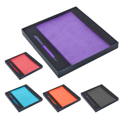 2280-K Kırmızı Hediyelik Set - 13X21 Renkli Kenar Not Defteri Metal Tükenmez Kalem - 