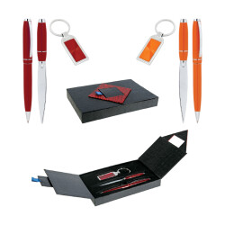 310 Kırmızı Hediyelik Set - Metal Tükenmez Kalem - Metal Anahtarlık - Zarf Açacağı - 