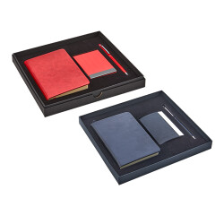 336 Kırmızı Hediyelik Set - 9X14 Not Defteri - Touch Pen Tükenmez Kalem - Kartvizitlik - 