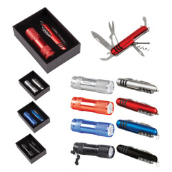 5041 Kırmızı Hediyelik Set - 7 Fonksiyonlu Çakı - Led Elfeneri - 