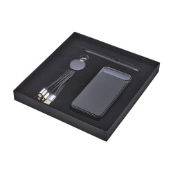 5065 Siyah Hediyelik Set - Powerbank - Çoklu Kablo - Kalem Seti - 