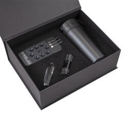 5067 Siyah - Krom Mug Hediyelik Set - Powerbank - Çakı - Fener - Termos Seti - 