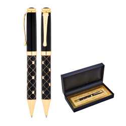 656-KT Siyah-Gold Metal Tükenmez Kalem Seti - 