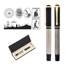 661-KR 41 Besmele Kabartma Figürlü Metal Roller Kalem Seti - 