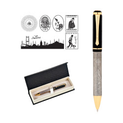 661-KT 41 Besmele Kabartma Figürlü Metal Tükenmez Kalem Seti - 