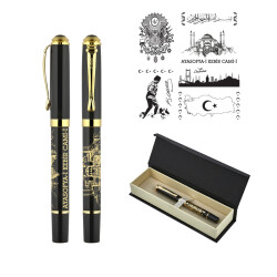 685-KR Ata Kabartma Figürlü Metal Roller Kalem Seti - 