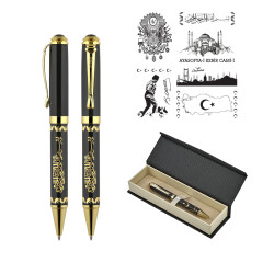 685-KT Ata Kabartma Figürlü Metal Tükenmez Kalem Seti - 