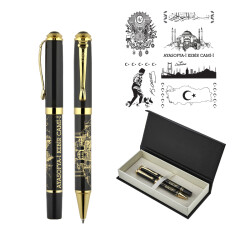 685-RT Ata Kabartma Figürlü Metal Roller & Tükenmez Kalem Seti - 