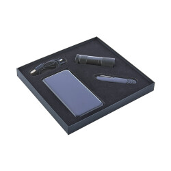 850 Siyah Hediyelik Set - 10.000 Mah Powerbank - 7 Fonksiyonlu Çakı - Led Elfeneri - 