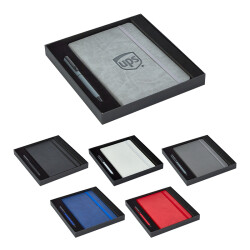 920-K Beyaz Hediyelik Set - 13X21 Renkli Kenar Not Defteri Metal Rubber Gövde Roller Kalem - 