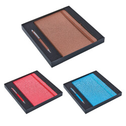 932-K Kahverengi Hediyelik Set - 13X21 Not Defteri Metal Tükenmez Kalem - 