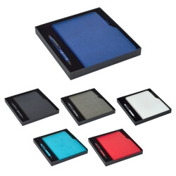 941-K Beyaz Hediyelik Set - 15X21 Renkli Kenar Not Defteri - Metal Tükenmez Kalem - 