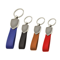 Metal Plakalı Deri Anahtarlık - 